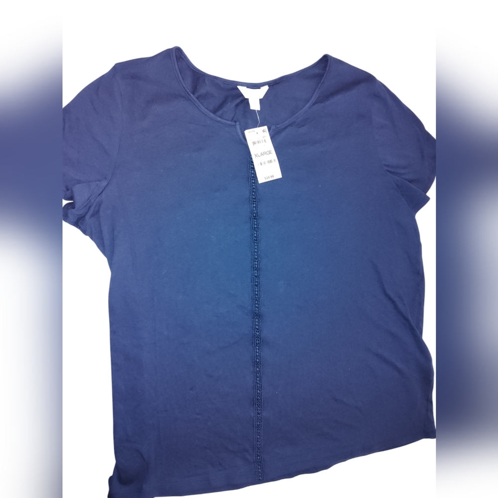 Charter Club 100% cotton sleep tee shirt . XL. Navy Blue lace accent embroidery